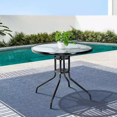 Gardeon Outdoor Dining Table Bar Setting Steel Glass 70CM • $68.60