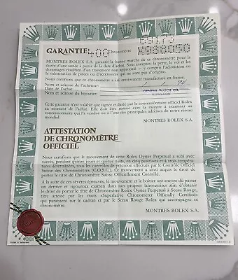 ROLEX VINTAGE 90s WATCH GUARANTEE / GARANTIE/ WARRANTY CERTIFICATE PAPERS • $179