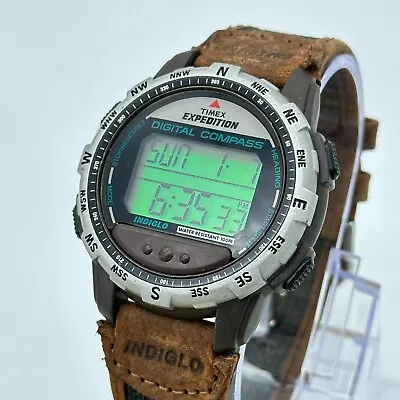 Men's TIMEX Expedition Digital Compass Black/Gray Field Watch Indiglo T77862 • $59.99