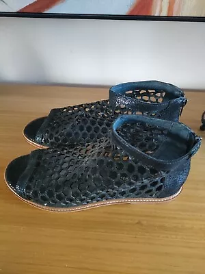  Black Leather Honeycomb Sandals Django & Juliette 39 • $69.99