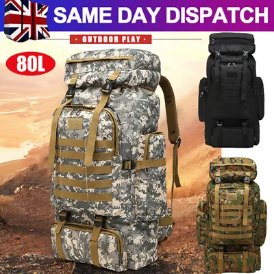 80L Backpack Military Tactical Army Rucksack Outdoor Camping Hiking Trekking Bag • £16.89