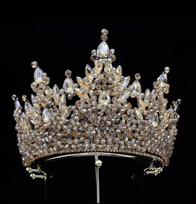 Gold Austrian Crystal Bridal Beauty Pageant Tiara Silver Finish Crown Gift Box • £110