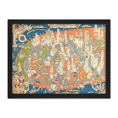 Zaidenberg 1938 Pictorial Map Manhattan History Framed Wall Art Print 18X24 In • £36.99