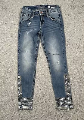 Miss Me Jeans Womens Size 25 Blue Denim Ankle Skinny Embroidered Distressed • $29.99