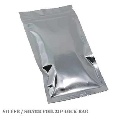 Silver Aluminium Foil Reusable Zip Bag Food Save Flat Mylar Metallic Pouch 100 • $11.25