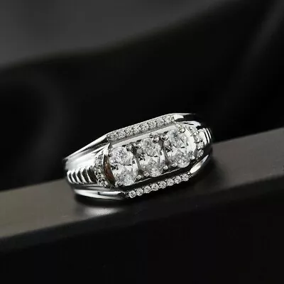 Bold & Brilliant Men's Wedding Ring 2Ct Lab Created Diamond 14K White Gold Over • $109.85