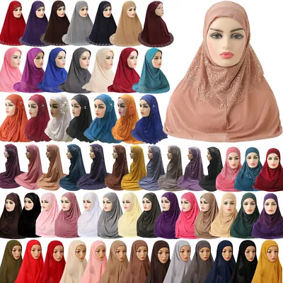 One Piece Amira Hijab Muslim Women Head Cover Wrap Islamic Headscarf Shawl Scarf • $8.98