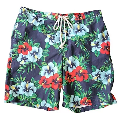 Merona Swimsuit Trunks Mens Large Blue Floral Tropical Board Shorts 36x9 Pockets • $11.95