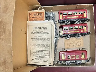 Lionel 249 Pre-war O Gauge Train Set 248 Engine + 4 Passenger Cars Track Box! • $375