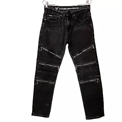 Versace V19-69 Abbigliamento Sportivo SRL Moto Zip Jeans Men's 30x30 Faded Black • $35.87