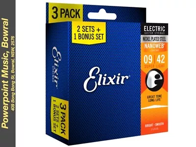 Elixir Nanoweb Electric 3-Pack 9-42 Super Light Gauge • $49