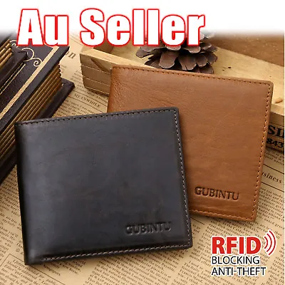 $15.95 • Buy Genuine Leather Mens Purse Bifold Credit Card Wallet RFID Blocking Anti Scan OZ