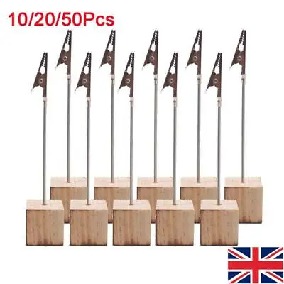 20/50x Wood Metal Photo Alligator Clip Memo DIY Wires Picture Holder Table Stand • £19.34