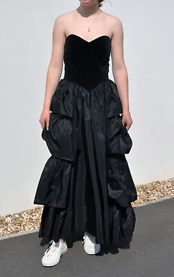 Vintage Black Velvet Ballgown 80's Strapless Dress Chest 36  /waist 29  PROM • £45