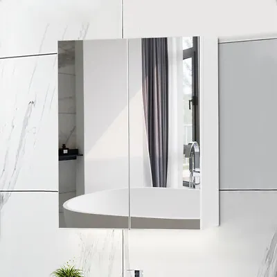 Bathroom White Cabinet Storage Mirror Double Doors Shelf Cupboard Wall Mounted • £47.99