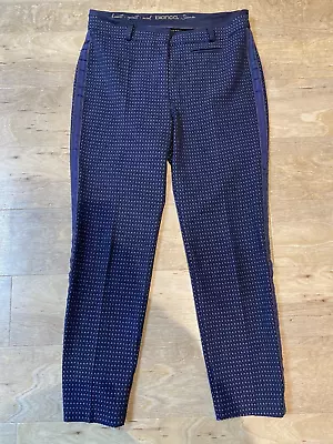 Bianca Narrow Leg Blue Dot Trousers Ribbon Seam Detail UK 12 • £8