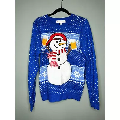 Jolly Sweaters Men's Unisex Small Ugly Christmas Sweater Snowman With Beer Mugs • $14.99