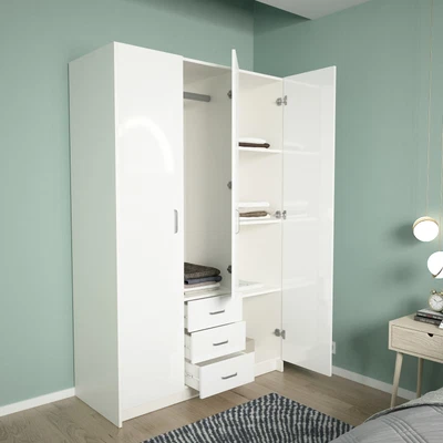 $439 • Buy Modern High Gloss 3 Door Home Wardrobe 115x50x181cm