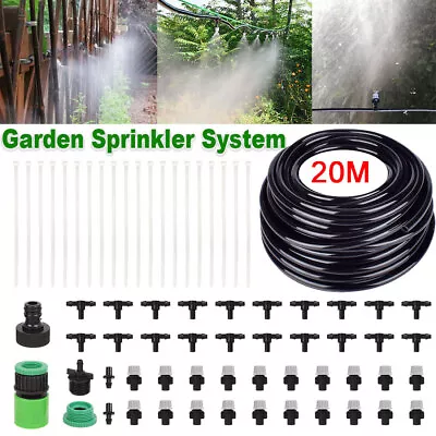 20M Misting Garden Irrigation System Micro Drip Watering Hose Auto Planting Kit • £9