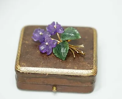 Big Antique Karl Faberge 14K Gold Brooch Flower Bouquet Jade Amethyst Violets • $4450.50