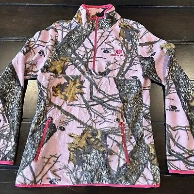 Size Medium Woman’s - Mossy Oak Quarter Zip Fleece Jacket | Pink And Woods Camo • $15
