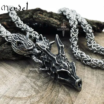MENDEL Mens Stainless Steel Heavy Wolf Dragon Skull Pendant Necklace Vintage Men • $14.99