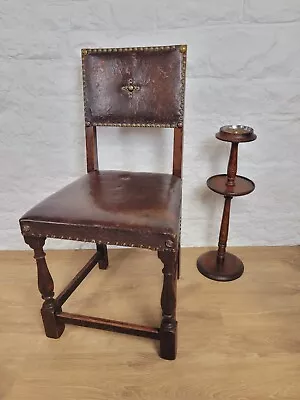 18th Century Hall Chair Mahogany Leather Brass Studded Postage Available • £120