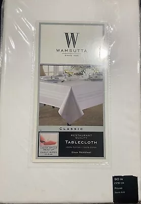 Wamsutta Classic Tablecloth 90” Round 100% Cotton White Stain Resistant • $59.99