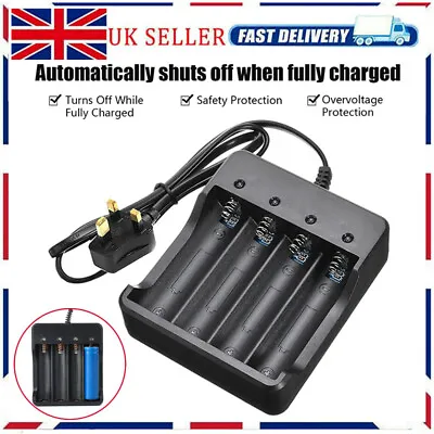 4 Slots Li-ion Battery Batteries Charger Rechargeable For 4x 3.7V With UK-Plug • £9.93
