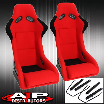 SPG Profi Style JDM Full Racing Bucket Automotive Car Seats W/ Sliders Red Cloth • $304.99