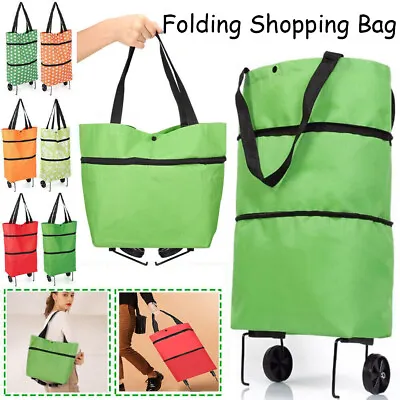 Folding Supermarket Shopping Bag Trolley Grocery Cart On Wheels Reusable Handbag • £6.95