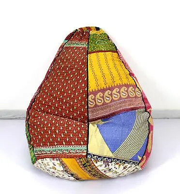 Vintage Kantha Quilt Cotton Bohemian Decorative Bean Bag Pouffe Hassock Seat • $84.60