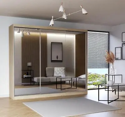 Milan Modern 2 &3 Sliding Door Wardrobe  In 6 Sizes And 4 Colors With LEDs • £305