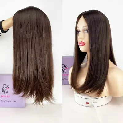 $623 • Buy Brown Virgin Human Hair Jewish Topper Silk Base Kosher Sheitel HairPiece Women