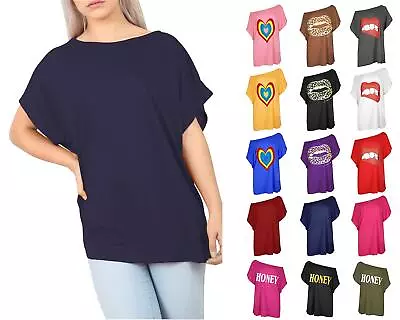 Ladies Womens Off Shoulder Slash Neck Batwing Oversized Baggy T-Shirt Tee Top • £5.99