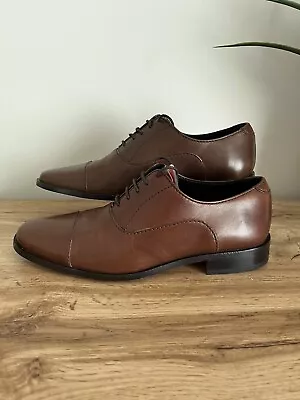 M&S Autograph Smart Brown Leather Cap Toe Lace Up Dress Oxford Shoes Size 42 UK8 • £25