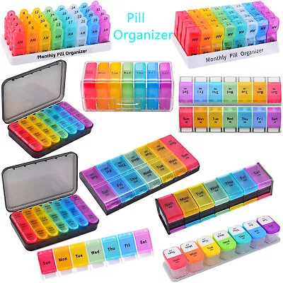 Weekly/Monthly Pill Organizer Case Box Medicine Holder Planner 2/3/4 Times A Day • $12.45