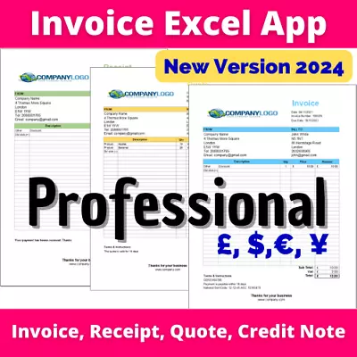 Invoice Receipt Quote Generator - Excel Spreadsheet Database Application 2024 • £7