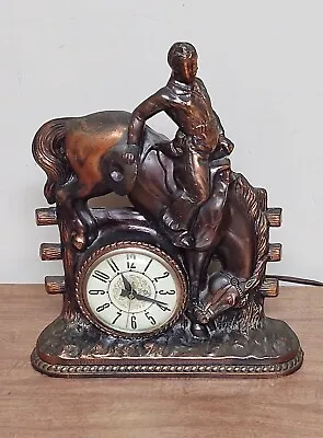 Vtg Bucking Bronco Working Clock Gilmer Cast Metal Bronze Cowboy Western 14x12  • $169.99