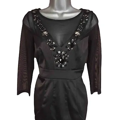 STAR Julien MacDonald Dress Sz 10 Black Satin Wiggle Beaded Pin-up Hourglass 50s • £45