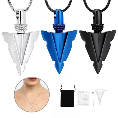 Urn Necklace For Men Arrowhead Cremation Ash Jewelry Memorial Locket Urn Pendant • $8.78