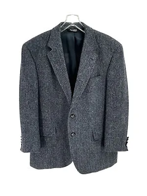 Vintage Harris Tweed Mens Blazer Wool Charcoal Gray Sz 44R • $75