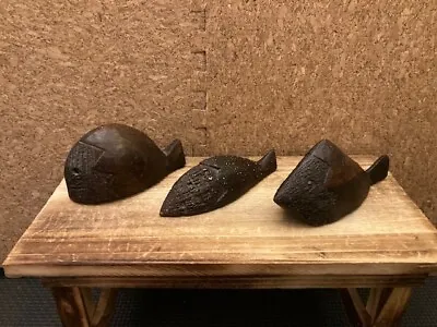 Lot Of 3 Vintage Wooden Whales Fish Art Sculpture Hand Carved • $14.50