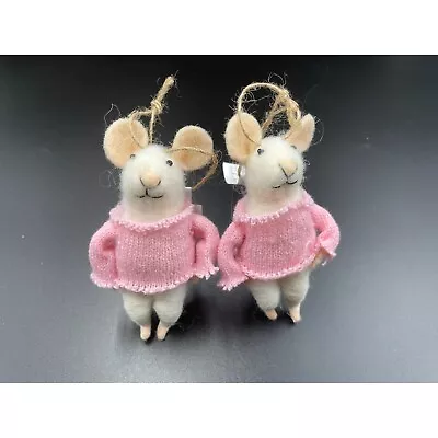 2 Indaba Handmade White Mouse Ornaments Pink Knit Sweaters • $12