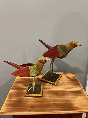 Pottery Barn Folk Art Metal Bird Floral Figurines Home Decor Set • $29.99