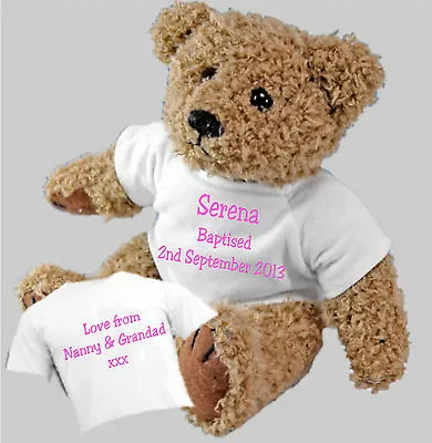 Personalised Teddy Bear Baptism Christening Naming Ceremony Option Of Gift Bag • £15.39