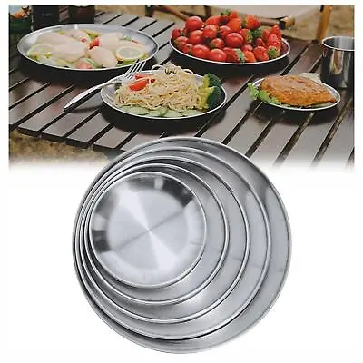 5x Stainless Steel Plates Set Metal Round Dish Food Container For • £26.77