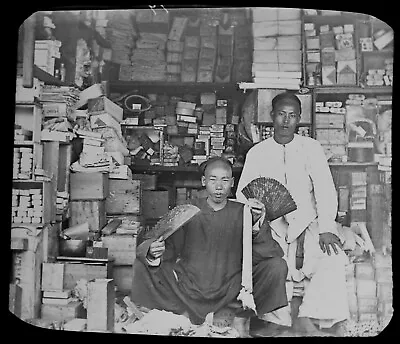 Magic Lantern Slide CHINAMAN SHOP MANDALAY C1885 PHOTO WILLOUGHBY WALLACE HOOPER • £200