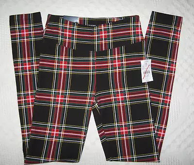 New J. Crew Factory Everyday Leggings Sz Xxs Black Red Stewart Tartan Plaid $59 • $16.79