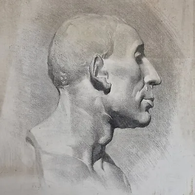 Henry Matthew Brock Signed Charcoal Drawing Portrait Of A Man Profile Bust • £129